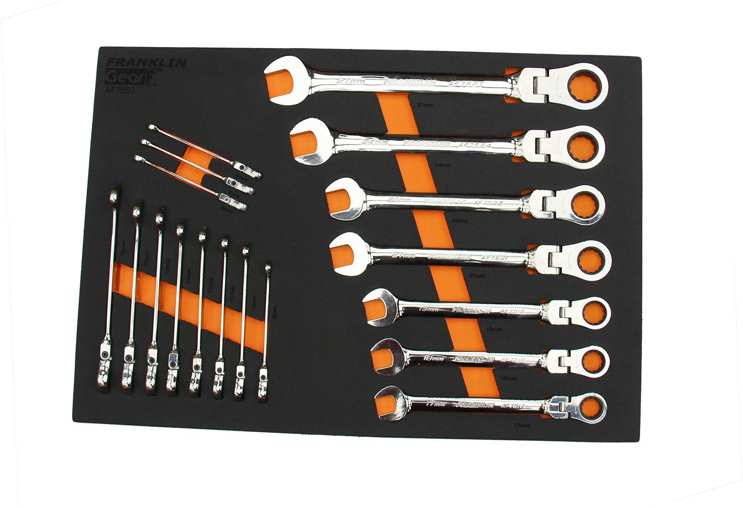 Flex Head Ratcheting Spanners Master Set 18 Pce GearF 6 to 27mm Franklin AF7503