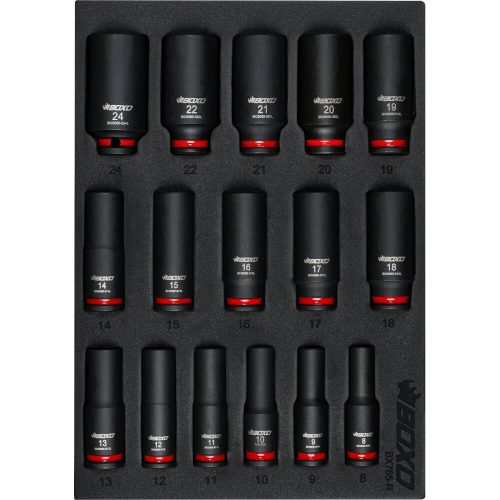 Impact Socket Set BOXO 3/8" Drive Deep 62mm Height 16 Piece Colour coded BX765-R