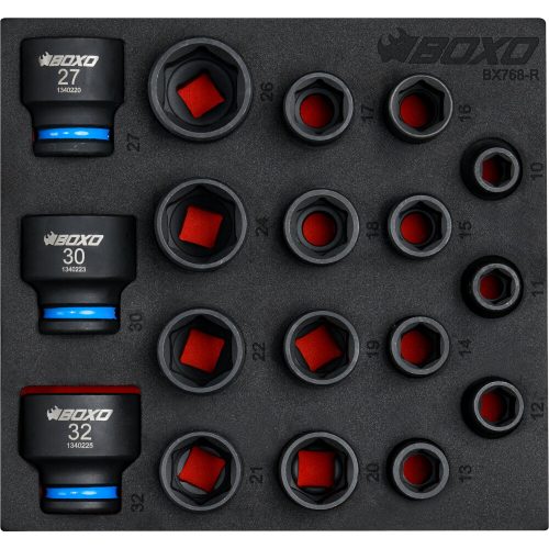 Impact Socket Set BOXO 1/2" Drive Standard 37mm to 46mm Height 18 Pieces BX768-R