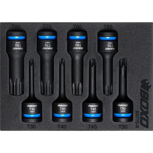 Impact Socket Set BOXO 1/2" Drive Torx Bit 75mm Height 8 Pc Colour Coded BX770-R