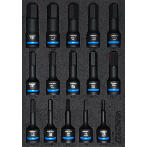 Impact Socket Set BOXO 1/2" Drive Hex Bit 76mm Height 15 Pc Colour Coded BX771-R