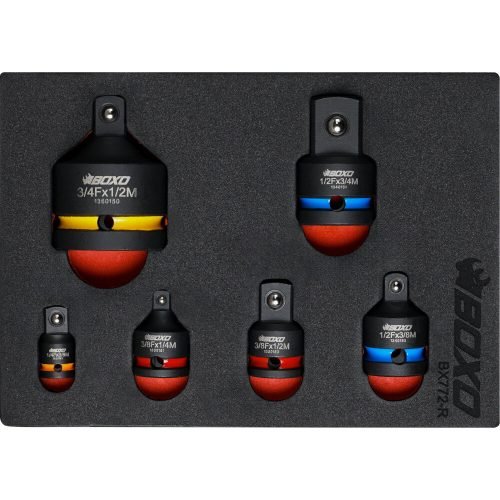 Impact Adapter Set BOXO 1/4", 3/8", 1/2", 3/4" Drive 6 Pces Colour Coded BX772-R