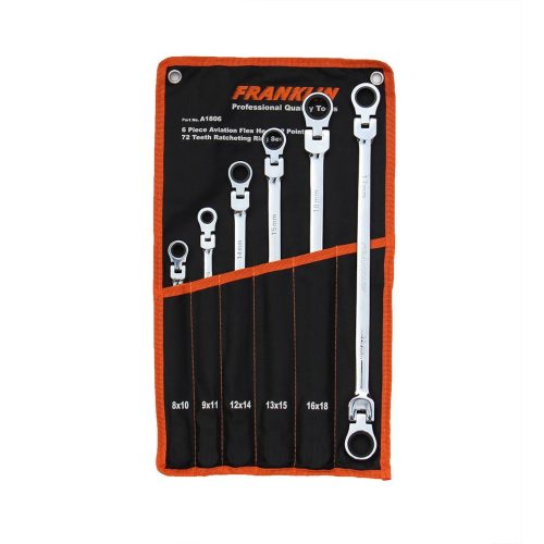 XL Flex Head Spanner Set 6 Pc 12 Pt 72 Teeth 180° Flex in a Roll -Franklin A1806