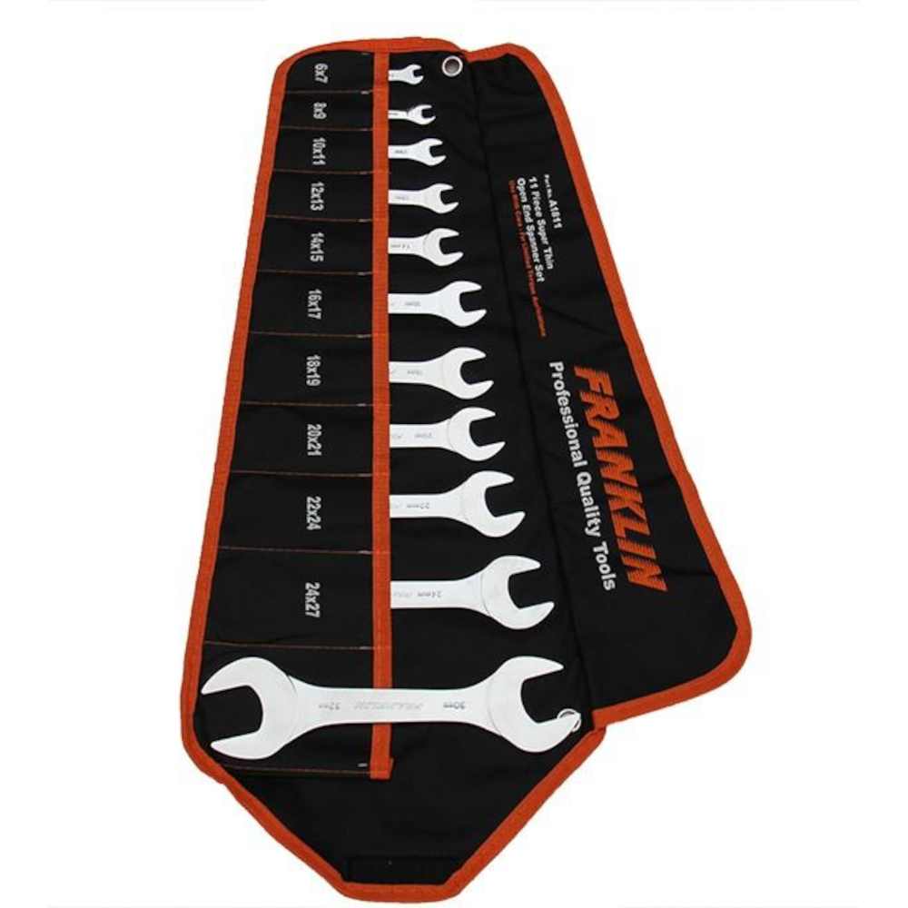 Super Thin Spanner Set Open End 11 Pc Limited Torque Applications Franklin A1811