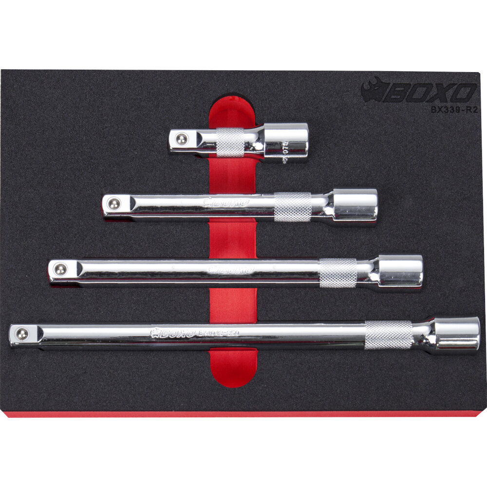 1/2" Drive Extension Set 4 Piece - Polished Chrome - 75mm to 250mm BOXO BX339-R2