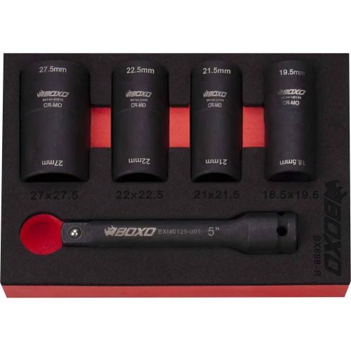 Flip Socket Set Impact 1/2" Drive 5 Pce Thin Wall 6 Point BOXO BX698-R Free Post