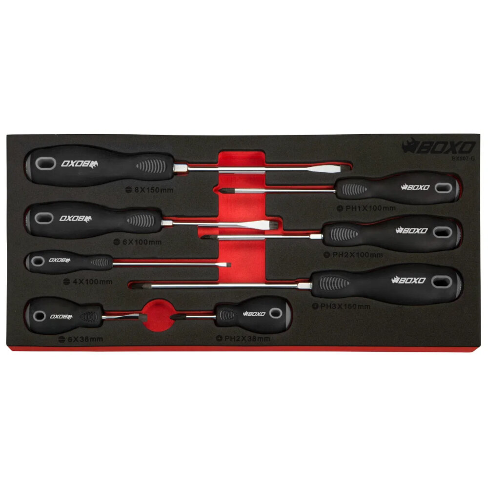 Screwdriver Set 8 Piece Slotted and Phillips Hardened Tip BOXO BX807-G Free Post