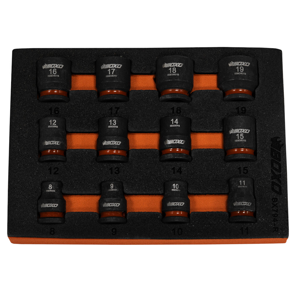 Magnetic 3/8" Dr Impact Socket Set 12 Pce 8 - 19mm 6 Pt in EVA Foam BOXO BX794-R