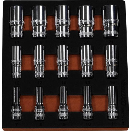 Semi-Deep 12pt Socket Set 3/8" Drive 15 Pce High Polished Chrome - BOXO BX852-R2