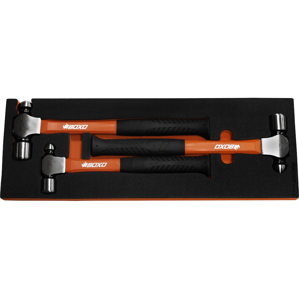 Ball Pein Hammer Set 3 Pc 16oz, 24oz, 32oz Sizes Fibre glass handle BOXO BX865-R