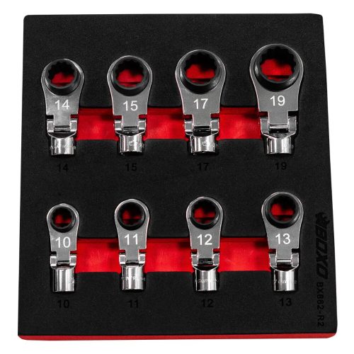 Ratcheting Wrench Set Flex-Head Reversible Deep Box 3/8" Drive 8Pc BOXO BX862-R2