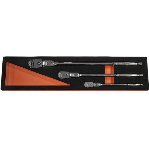 90-Tooth Flex Head Ratchet Set 1/4", 3/8", 1/2" Dr 4° swing arc Chrome BOXO