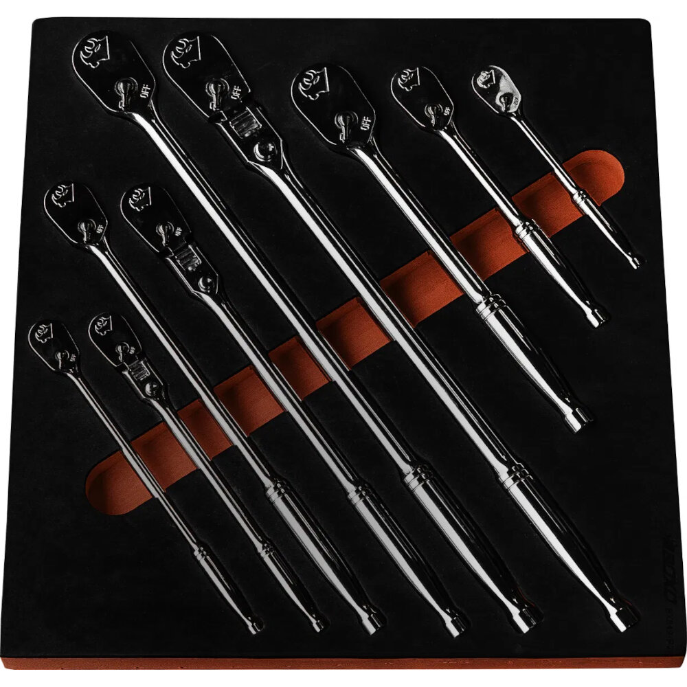 Ratchet Master Set 90T 9 Pcs 1/4"/ 3/8"/1/2" Long, Flex & Standard BOXO BX849-R2 - Image 2