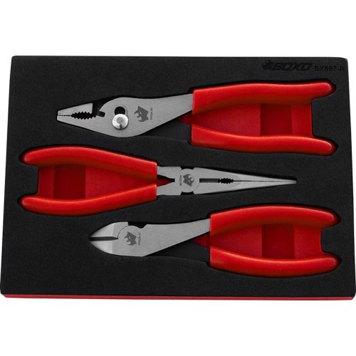 Plier Set Professional 3 Pieces - Side Cutters/Long Nose/Slip Joint BOXO BX897-R